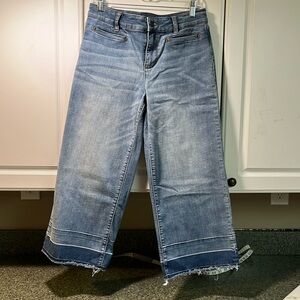 Lands’ End midrise wide leg crop jean
Size: 8
Color: light blue wash